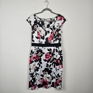 White House Black Market Pink and White Midi Sheath Dress